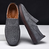 levne Pánské nazouváky a mokasíny-pánské prodyšné slip-on mokasíny - perforovaná ležérní obuv z umělého semiše s tkanými detaily a protiskluzovou podrážkou