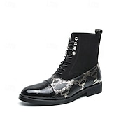 abordables Bottes habillées-bottines de luxe vertes pour hommes | similicuir à motif serpent avec bout en relief crocodile et design à lacets