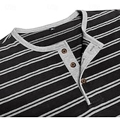 billige Uformell Henley T-skjorte-Herre T-skjorte med knapp T skjorte Henly-skjorte T-skjorter Langermet Henley Vår &amp; Vinter Stripet Mote Designer Grunnleggende Knapper Feriereise Gate Ut på byen Svart Hvit Kakifarget Topp T-skjorte