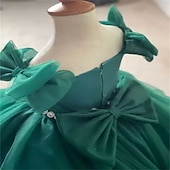 preiswerte Partykleider-kinderkleidung Mädchen Party Kleid Feste Farbe Kurzarm Leistung Gitter Prinzessin Süß Gitter Mitte der Wade Etuikleid Tüll-Kleid Sommer Frühling Herbst 2-12 Jahre Grün