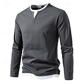preiswerte Basic-T-Shirts-Herren T Shirt T-Shirt Langarmshirt Langarm Rundhalsausschnitt Frühling &amp; Herbst Einfach Mode Designer Basic Falscher Zweiteiler Urlaub Straße Ausgehen Dunkelgrau Schwarz Hellgrün Top T-Shirt für