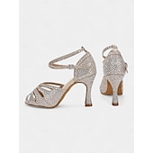 abordables Chaussures de danses latines-chaussures de danse latine à strass violet pour femmes avec lanières croisées, semelle en daim souple et design à bout ouvert - talons hauts étincelants pour la salsa, le tango et la salle de bal