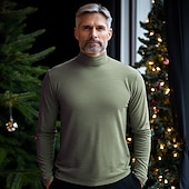 billige grunnleggende t-skjorter-Herre T skjorte Turtleneck skjorte Langermet skjorte Langermet Rullekrage Vår &amp; Vinter عادي Mote Designer Fritid Klassisk Gate Sport Ferie Lyseblå Marineblå Svart Topp T-skjorte for menn
