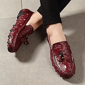 billige Semi-formell-burgunder loafers med krokodillemønster for menn med duskdetalj og sklisikker såle - luksuriøse slip-on sko for fritids- og formell bruk