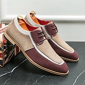 abordables Semi-formel-chaussures oxford à lacets de style vintage pour hommes – design en toile bicolore et similicuir pour une tenue formelle et décontractée
