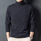 cheap Men&#039;s Elite Sweaters &amp; Cardigans-Men&#039;s 100% Wool Pullover Sweater Jumper Knit Solid Color Turtleneck Knitwear Elegant Christmas Outdoor Clothing Apparel Fall Winter Black Red S M L