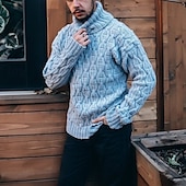 olcso férfi pulóver pulóver-Férfi Pulóver pulóver Kötött pulóver Férfi teknős nyakú jumper Bordázott Kábel Kötött Szokványos Kötött Sima Körgallér Divat Alap Hétköznapi viselet Randi Ruházat Ősz &amp; tél Fehér Sárga S M L