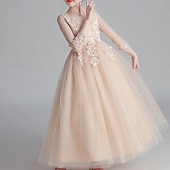 preiswerte Kleider für die Blumenmädchen-Blumenmädchenkleid Kinder Mädchen Prinzessinenkleid Leistung Hochzeit Party Elegant Schön Gitter Feste Farbe Langarm Rundhalsausschnitt Weinrot Weiß 4 Jahre +