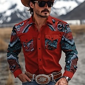 economico camicie western da uomo-Per uomo Floreale Camicia Western Camicia da cowboy Manica Lunga Western Sport Primavera Autunno Collo ripiegato Patchwork Giallo Rosso Marrone Verde Grigio