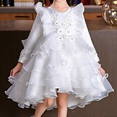 preiswerte Partykleider-kinderkleidung Mädchen Party Kleid Blume Langarm Hochzeit Besondere Anlässe Patchwork Zip bezaubernd Süß Baumwolle Polyester Asymmetrisch abendkleider Sommer Frühling Herbst 4-13 Jahre Weiß Rosa Rote