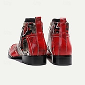 cheap Premium Leather Boots-Men&#039;s Red &amp; Black Snakeskin Leather Ankle Boots with Metallic Toe Cap and Side Zipper – Premium Cowhide Statement Footwear with Stud Accents