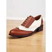 olcso 1950-es évek-női háromszínű brogue oxford cipő szárnyvéggel és alacsony sarkú - vintage formális lábbeli irodába és különleges alkalmakra