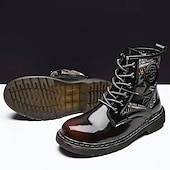 abordables Botas de combate-Botas de combate de piel sintética patentada para hombre: diseño con cordones de estilo militar con detalles de camuflaje, suela resistente para uso al aire libre y casual