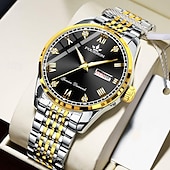 baratos Relógios Quartz-novo relógio masculino moderno e moderno com espelho de vidro reforçado com minerais, calendário luminoso, display de semana, multifuncional, à prova d&#039;água, esportivo
