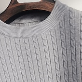 cheap Men's Pullover Sweater-Men's Sweater Pullover Sweater Jumper Cable Knit Sweater Cable Knit Regular Classic Style Knitted Solid Color Round Neck Modern Contemporary Work Daily Wear Clothing Apparel Fall Winter Black White S