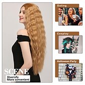 preiswerte Trendige synthetische Perücken-synthetische Cosplay-Perücke, lange, trendige Perücke, hitzebeständige Faser, verworrenes, lockiges Haar, natürlich aussehend, leicht anzubringende Perücke für Frauen, Party, Cosplay, Halloween