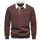 billiga Herrarnas Elite Huvtröjor &amp; Sweatshirts-Herr Polo sweatshirt Aprikos Svart Gul Rubinrött Marinblå Polokrage Slät Ledigt Dagligen Sport icke-tryck Häftig Ledigt Fleeced Vår &amp; Höst Kläder Pull Tröjor Långärmad