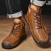 economico Stivaletti alla caviglia-stivaletti casual da uomo in similpelle marrone - design con lacci, cinturino regolabile e suola antiscivolo per il comfort quotidiano