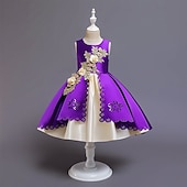 preiswerte Kleider für die Blumenmädchen-Blumenmädchenkleid Kinder Mädchen Prinzessinenkleid Leistung Hochzeit Party Elegant Schön Patchwork Blumen Ärmellos Rundhalsausschnitt Weinrot Rosa 4 Jahre +