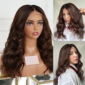 abordables Perruques à dentelle frontale-Perruque Cheveux vierges non transformés Fermeture 5x5 13x4 devant en dentelle Cheveux Brésiliens Ondulé Marron Partie libre Femme Densité 130% 150% avec des cheveux de bébé 100% vierge Sans colle