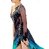 baratos Vestidos de Patinação Artística-Vestidos para Patinação Artística Mulheres Para Meninas Patinação no Gelo Vestidos Preto Patchwork Thumbhole Com Transparência Elastano Com Stretch Treino Ensaio / Prática Profissional Roupa para