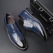 cheap Formal-Men&#039;s Classic Brown Brogue Oxford Dress Shoes – Faux Leather Lace-Up Formal Footwear for Office &amp; Events