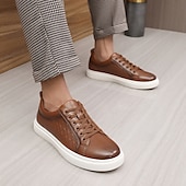 economico Sneakers da uomo-sneakers da uomo in similpelle intrecciata marrone - design casual con lacci e comoda suola bianca per l&#039;uso quotidiano