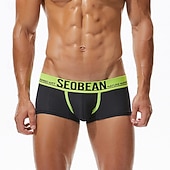 cheap Men's Boxers Underwear-Men's 1 PCS Boxers Underwear Boxer Shorts Patchwork Nylon Breathable Soft Comfortable Letter Mid Rise Black White