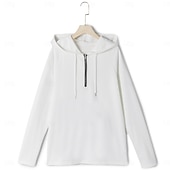 cheap Waffle Knit Tee-Men&#039;s Waffle T-shirt Zip Up Hoodies Long Sleeve Quarter Zip Winter Spring &amp;  Fall Autumn Solid Color Active Casual Drawstring Hooded Outdoor Home Sports &amp; Outdoor Black White Gray Top Tee for Men