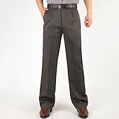 cheap Loose-Men&#039;s Dress Pants Trousers Chinos Buttons Pocket Straight Leg Plain Comfort Formal Party Work Fashion Classic Style Black Navy Blue Micro-elastic