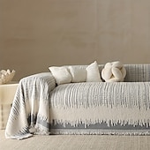 cheap Sofa Blanket-Thickened Sofa Blanket Autumn And Winter Gradient Striped Jacquard Half Velvet Sofa Towel With Tassels Multi-functional Blanket