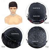 economico Parrucche di capelli veri senza cuffia-parrucche corte per capelli umani parrucche pixie cut con frangia parrucche ondulate a strati per donne nere
