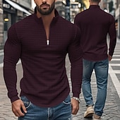 Χαμηλού Κόστους Κλασικό Πόλο Ανδρών-Ανδρικά Βάφλα Πόλο Μπλουζάκια Quarter Zip Polo Καθημερινά Αργίες Τρίμηνο φερμουάρ Μακρυμάνικο Μοντέρνα Σκέτο Άνοιξη &amp; Χειμώνας Κανονικό Μαύρο Λευκό Κρασί Χακί Ανοικτό Γκρίζο Πράσινο Χακί