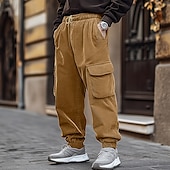 baratos Calças Cargo-Homens Calças Cargo Calças de Veludo Calças Calça Jogger Com Cordão Cintura elástica Bolso multi Tecido Conforto Quente Comprimento total Ao ar livre Casual Diário Moda Roupa de rua Preto Azul