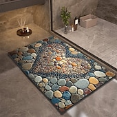cheap Mats &amp; Rugs-Pebble Bathroom Rug, Polyester Rectangle Door Mat, Super Absorbent, Non-Slip, Easy-to-Clean, Stain-Resistant Bath Mat