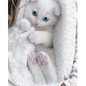 levne Zvířata vrcholy-dámská mikina pulovr cat street casual sportovní basic kulatý výstřih dlouhý rukáv top mikroelastický pad &amp;amp; zimní comfrt prodyšná měkká tkanina