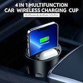 abordables Chargeurs de voiture-Support de chargement sans fil multifonction 4 en 1 pour téléphone Qi et Airpods 3/2/Pro, support de téléphone pour chargeur sans fil compatible avec la voiture