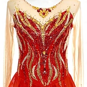 preiswerte Eiskunstlaufkleider-Eiskunstlaufkleid Damen Mädchen Eislaufen Kleid Rot Asymmetrischer Saum Netzstoff Hohe Elastizität Training Wettbewerb Eiskunstlaufkleidung Klassisch Kristall / Strass Langarm Eislaufen Eiskundstlauf