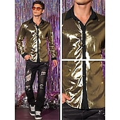 cheap Tops-Retro Vintage 1970s 1980s Shirt Disco Shiny Metallic Men&#039;s Carnival Costume Halloween Carnival Performance Party Club Adults&#039; Shirt
