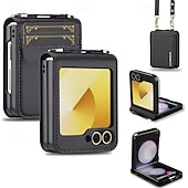 economico Cover Samsung-telefono Custodia Per Samsung Galaxy Z Flip 7 Z Flip 6 Z Flip 5 Z Flip 4 Z Flip 3 Copertura Posteriore con Cordino Slot per Carte Resistente agli urti Retrò TPU Pelle PU