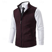baratos suéter cardigã masculino-Homens Vestido Suéter Sueter Cardigan Suéter com zíper Suéter de malha Estriado Tricotar Padrão Zip Up Bolsos laterais Côr Sólida Moda Clássico Roupa Diária Encontro Roupa Outono &amp; inverno Preto