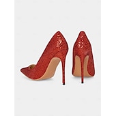 economico Festa Notturna-tacchi a spillo sexy con glitter rossi da donna – eleganti décolleté a punta per feste, matrimoni e occasioni speciali