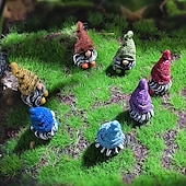 billige Statuer-7 stk mini-nissestatuesett – sjarmerende hagefigurer i harpiks for fehager, plantekasser og hjemmeinnredning – perfekt for utendørs halloween og rustikke temaer