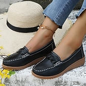 cheap Women's Slip-Ons &amp; Loafers-Women's Navy Blue Loafers – Comfortable Slip-On Moccasins with Bow Accent and Non-Slip Sole for Casual Everyday Wear