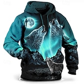 economico felpe 3d da uomo-Per uomo Lupo Stampa 3D Felpa con Cappuccio Felpa con cappuccio Felpe con cappuccio Manica Lunga Felpa con cappuccio Con Cappuccio Moda Vacanza Lavoro Abbigliamento quotidiano Grigio verde Bianco e