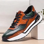 economico Scarpe da ginnastica in pelle premium-sneakers da uomo in pelle di vacchetta di alta qualità – scarpe casual vintage con lacci e design a blocchi di colore per tutti i giorni e per la moda