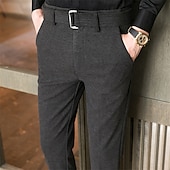 preiswerte Schlank-Herren Abschlußfeier Anzughose Hose Chinos Tweed-Hosen Knöpfe Tasche Einfarbig Komfort Formell Party Arbeit Mode Klassicher Stil Schwarz Khaki Mikroelastisch