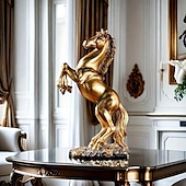 economico Statue-eleganti statue di cavalli in resina, un set di tre maestosi cavalli in nero, bianco e dorato, perfetti per l&#039;arredamento della casa, adatti per ingressi, carrelli bar, soggiorni e uffici