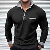 preiswerte Klassisches Poloshirt für Herren-Herren Poloshirts Golf Poloshirts Strasse Geschäft Kargen Klassisch Langarm Modisch Basic Patchwork Tasche Farbblock Herbst Winter Jahreszeiten Regular Fit Hellblau Babyblau Schwarz Weiß Burgunderrot
