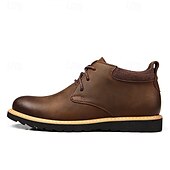 baratos Botas de cano curto-botins masculinos de couro marrom com design de cadarço e sola durável – calçados casuais elegantes para uso diário e ao ar livre